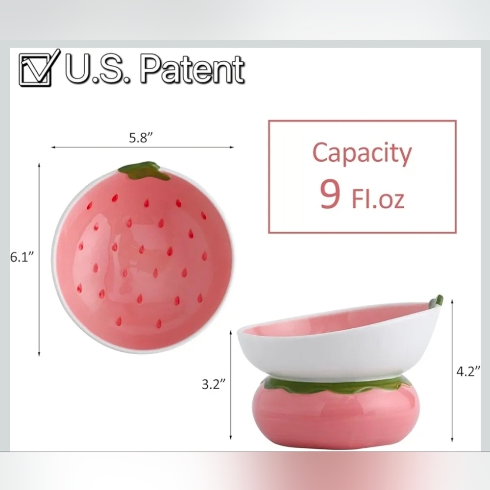Ceramic Raised Cat Bowl - Pink Elevated Food Bowl for Indoor Cats, Anti-Vomiting - Picture 2 of 2